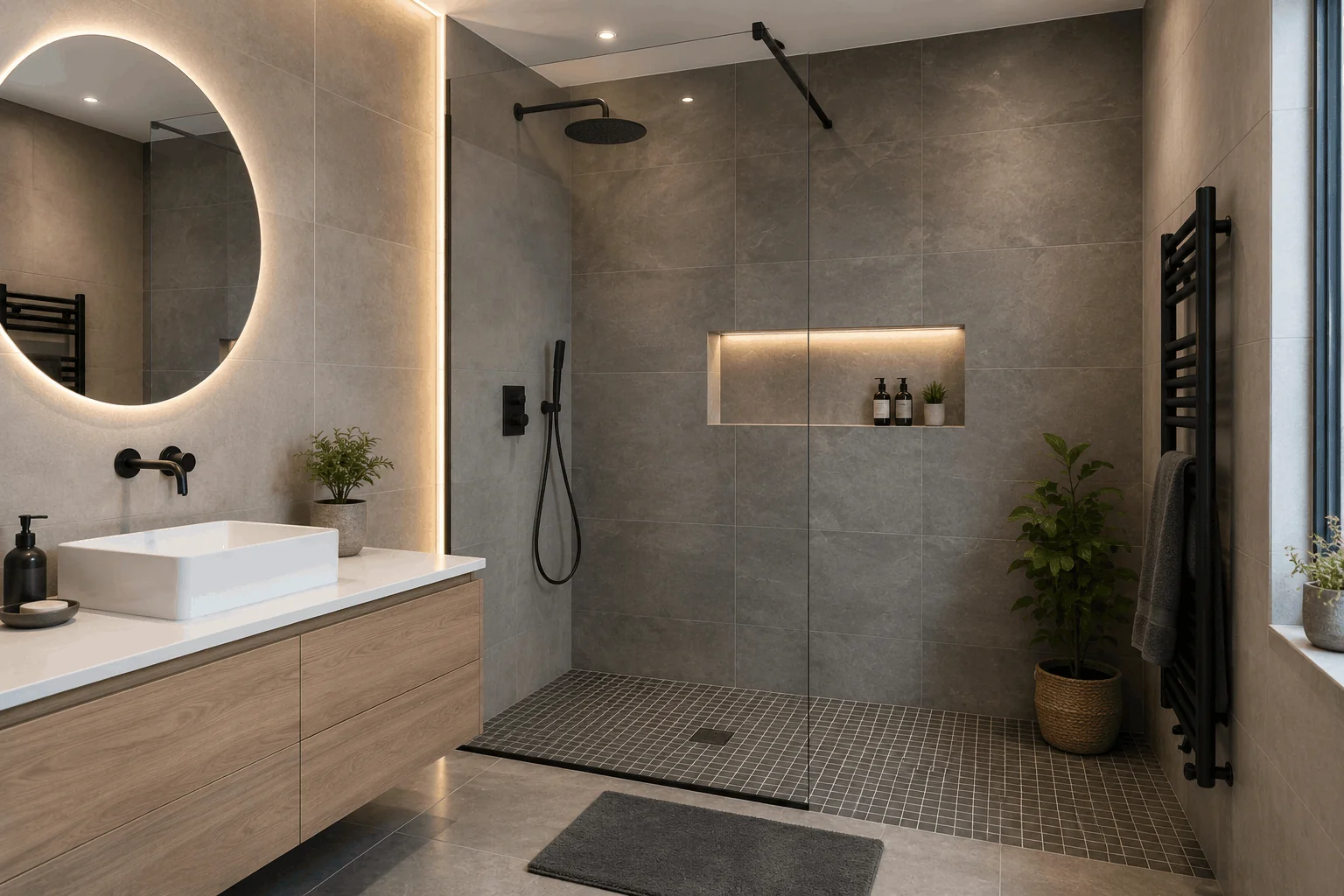 Salle de bain rénovée avec douche à l'italienne à L'Huisserie