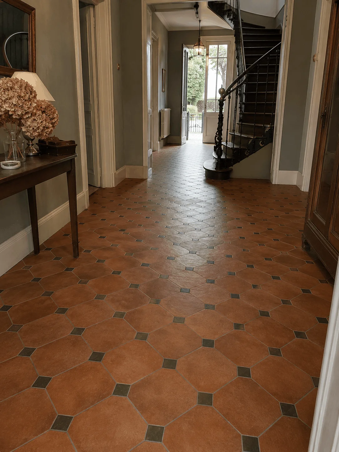 Rénovation carrelage imitation tomette dans une maison bourgeoise à Entrammes