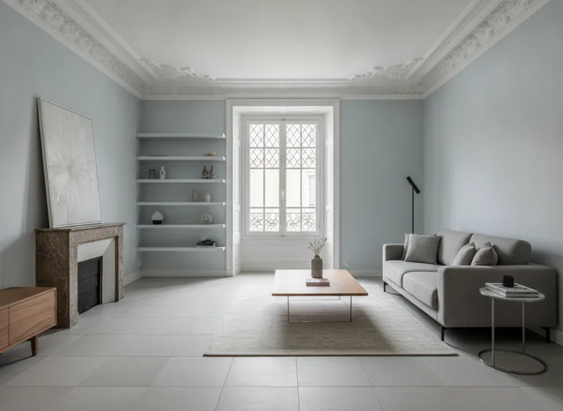 Pose de grès cérame grand format dans un appartement rénové du quartier Thabor à Rennes
